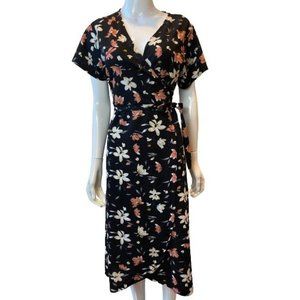SHEIN Womens Wrap Midi Dress Asymmetrical Front Tie Waist Floral Black Size 5